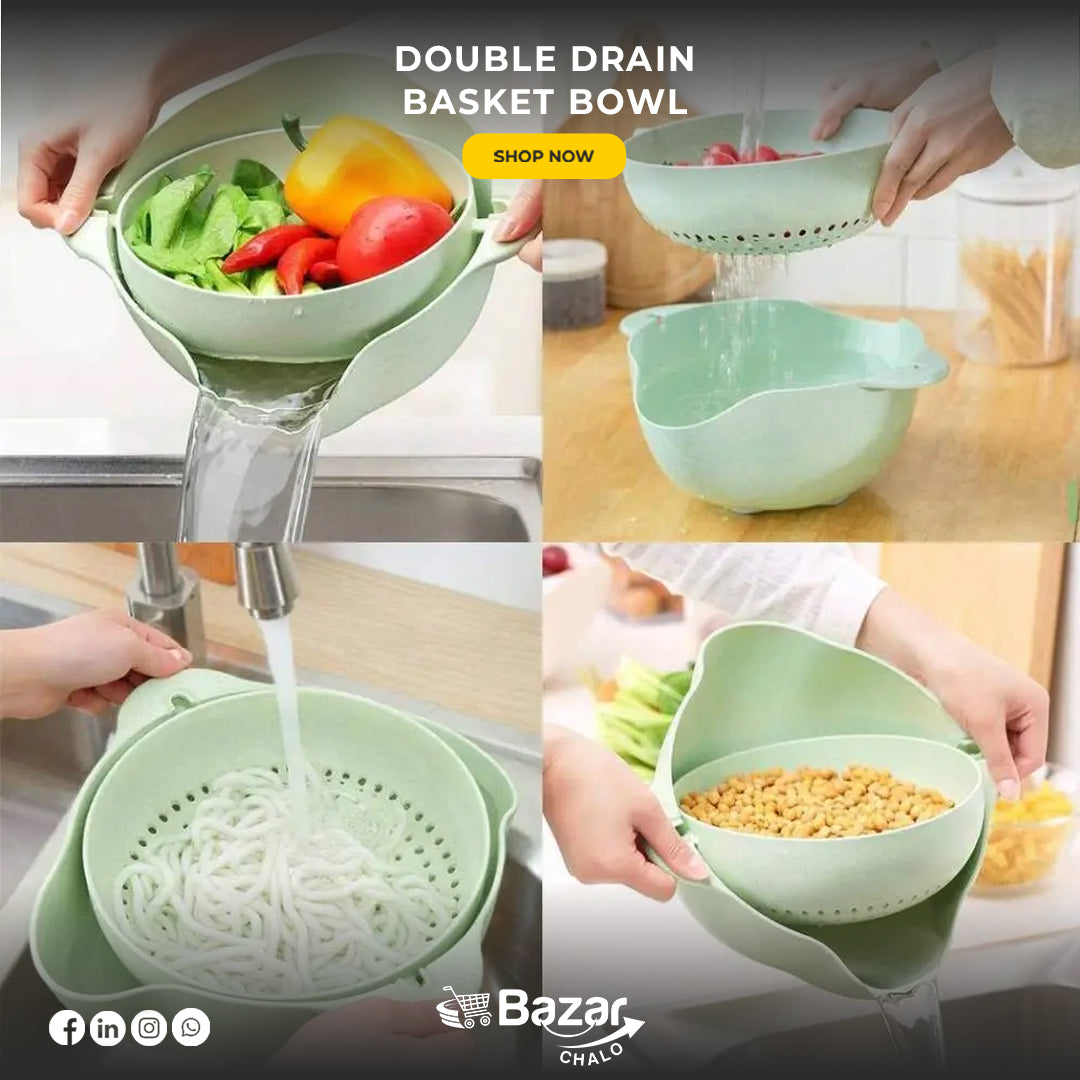 Kitchen Double Drain Basket Bowl