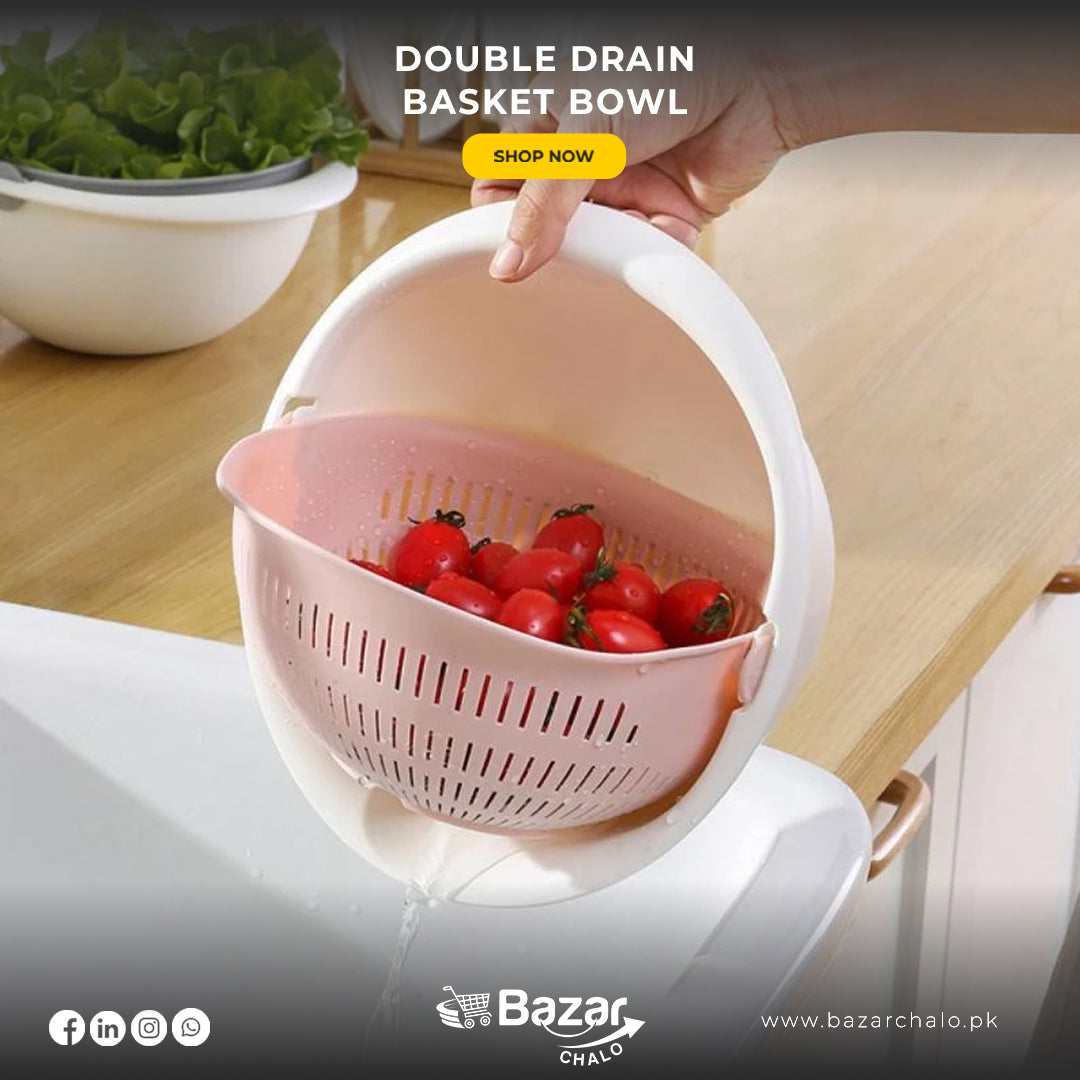 Kitchen Double Drain Basket Bowl